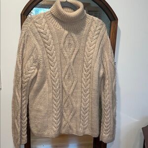 J. Crew Hand Knit Wool Cable Knit Turtleneck Sweater M